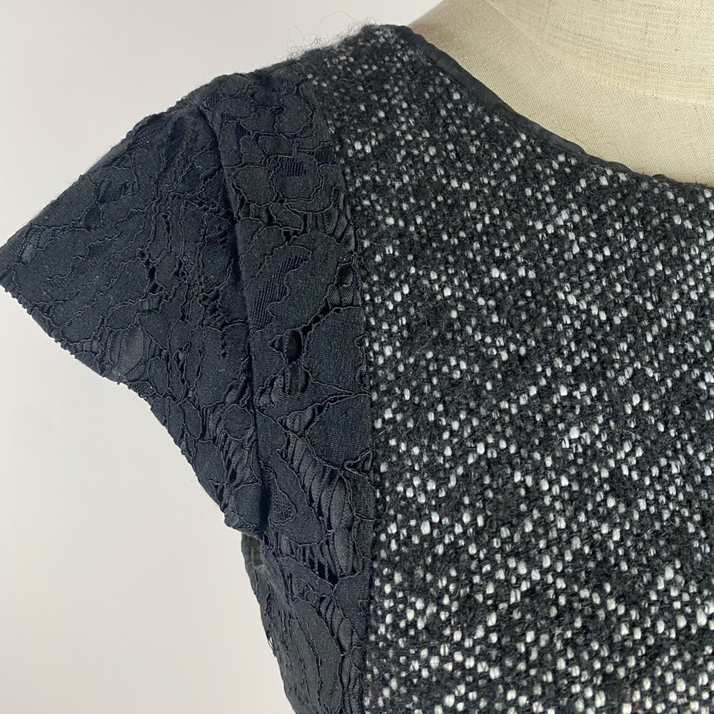 J. CREW Tweed & Lace Cap Sleeve Sheath Dress Black White Womens 2Petite - Picture 3 of 9